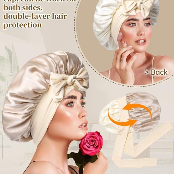 Silk Sleep Bonnet Set with Eye Mask and Scrunchies for Women